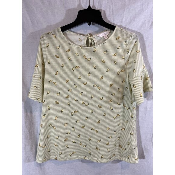 LC Lauren Conrad Women's Medium Short Sleeve Striped Lemon Blouse - Picture 1 of 9